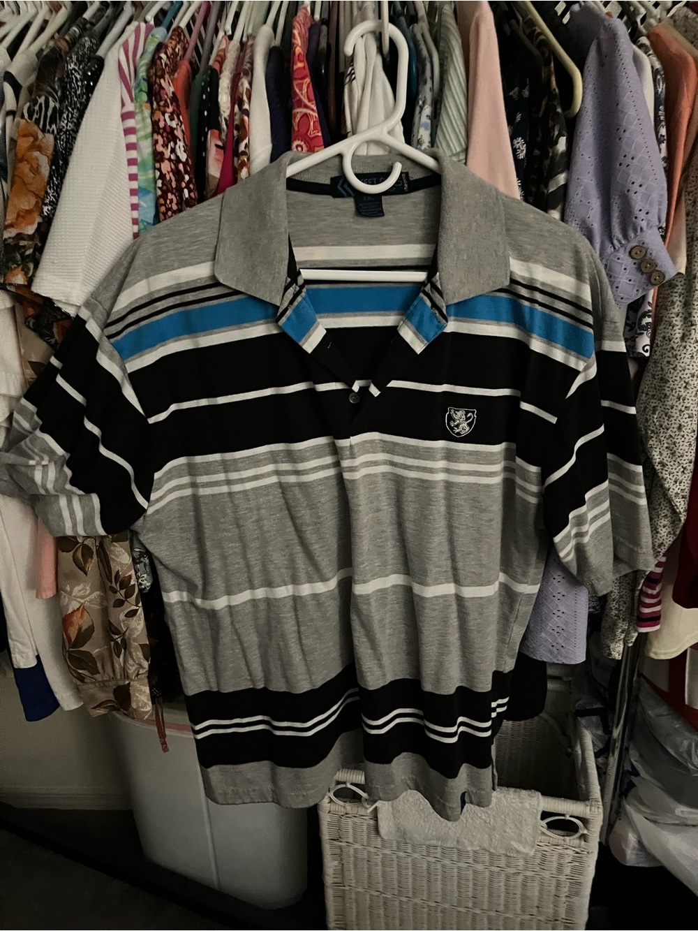 Men's Striped Polo Shirt - Gray, Black & Blue